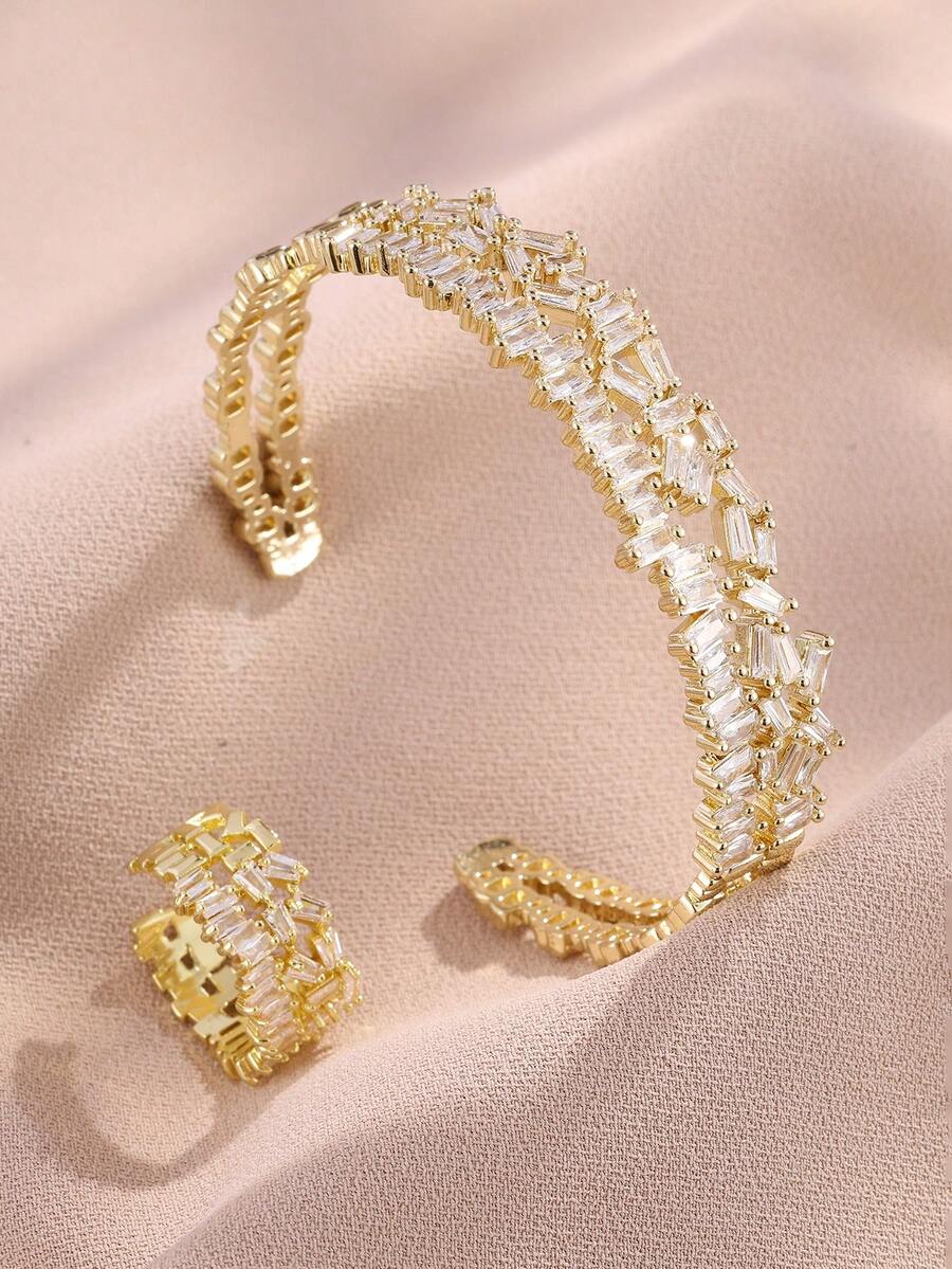 Ensemble Bracelet et Bague en Zircon Dorée