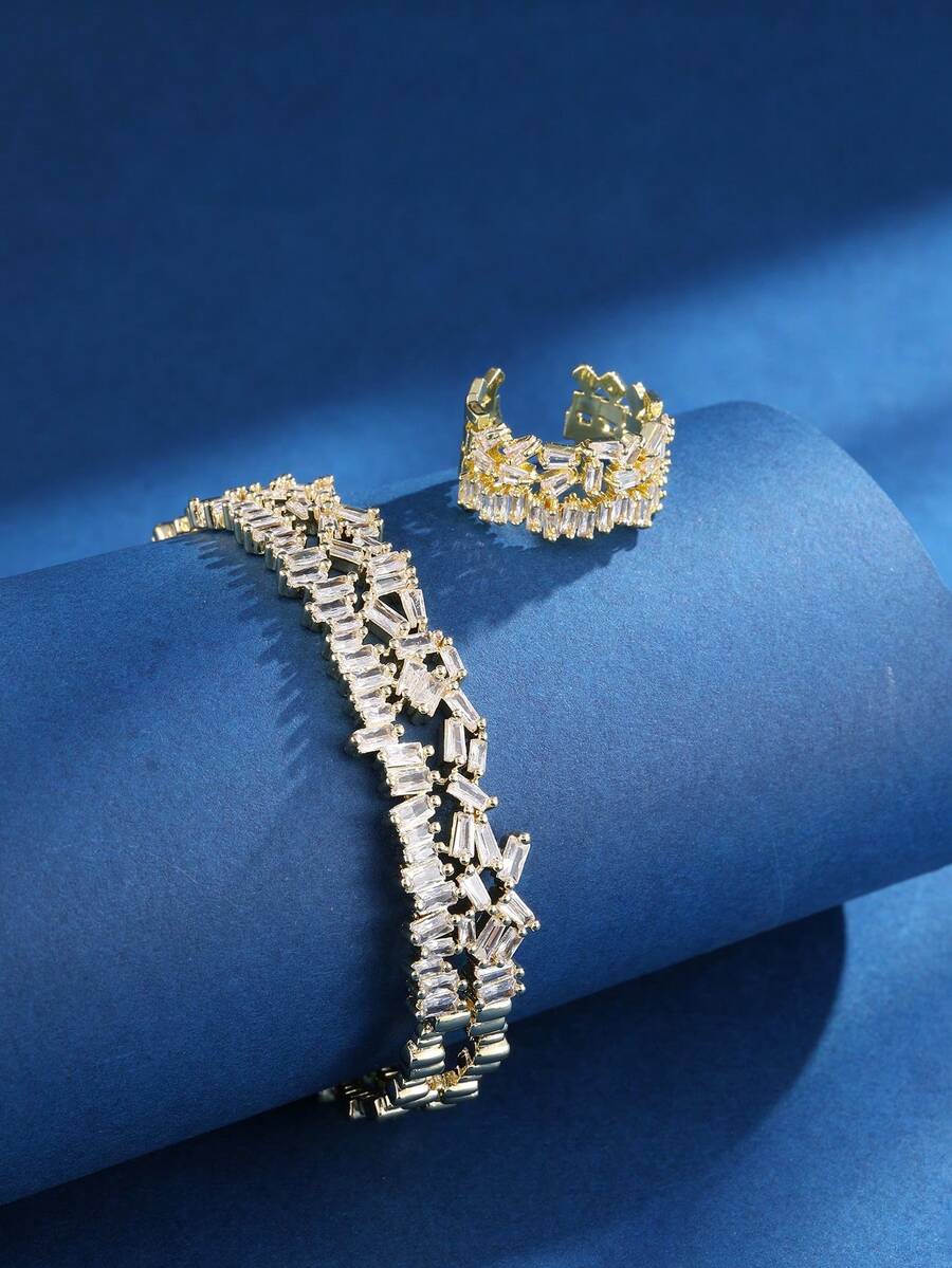 Ensemble Bracelet et Bague en Zircon Dorée