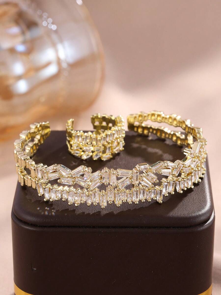 Ensemble Bracelet et Bague en Zircon Dorée